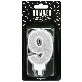 Number Candle - 9 - Silver